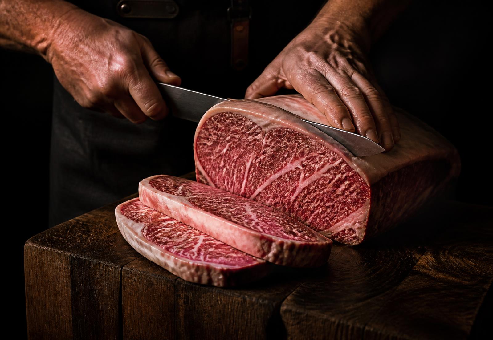Maestro carnicero cortando carne premium en Carnicería Ranchito